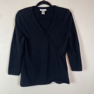 Daniel Bishop Black 100% Cashmere Faux Wrap Style V Neck Sweater Top Womens L